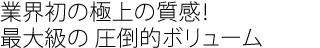 業界初の極上の質感！
最大級の 圧倒的ボリューム